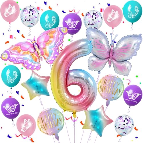 Schmetterling 6 Geburtstag Mädchen Ballon, Schmetterling Folienballon 6 Jahr Geburtstag Deko, Schmetterling 6 Jahr Luftballon Rosa, Schmetterling 6. Geburtstag Party Luftballon von Ohaoduo