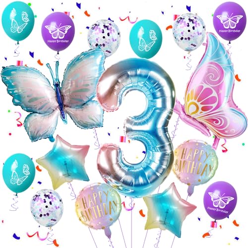Schmetterling Ballons 3. Geburtstag Dekoration, Mädchen 3 Schmetterlinge Deko, Bunt Schmetterlinge Geburtstagsdeko 3 Jahre, Schmetterling Folienballon 3 Jahre Lila, Mädchen 3 Jahre Party Deko Schmetterling Ballons 3. Geburtstag Dekoration, Mädchen 3 Schmetterlinge Deko, Bunt Schmetterlinge Geburtstagsdeko 3 Jahre, Schmetterling Folienballon 3 Jahre Lila, Mädchen 3 Jahre Party Deko von Ohaoduo