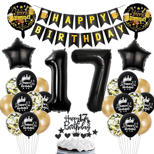 Schwarz Gold 17. Geburtstag Dekoration,Luftballon 17 Gold Schwarz,Ballon 17 Junge Mädchen,deko 17. Party Dekoration Mädchen,Geburtstagsdeko 17 Jahre Junge Schwarz Schwarz Gold 17. Geburtstag Dekoration,Luftballon 17 Gold Schwarz,Ballon 17 Junge Mädchen,deko 17. Party Dekoration Mädchen,Geburtstagsdeko 17 Jahre Junge Schwarz von Ohaoduo