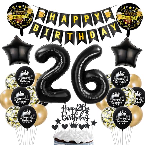 Schwarz Gold 26. Geburtstag Dekoration,Luftballon 26 Gold ,Ballon 26 Mann Frauen,deko 26. Party Dekoration Frauen,Geburtstagsdeko 26 Jahre Männer von Ohaoduo