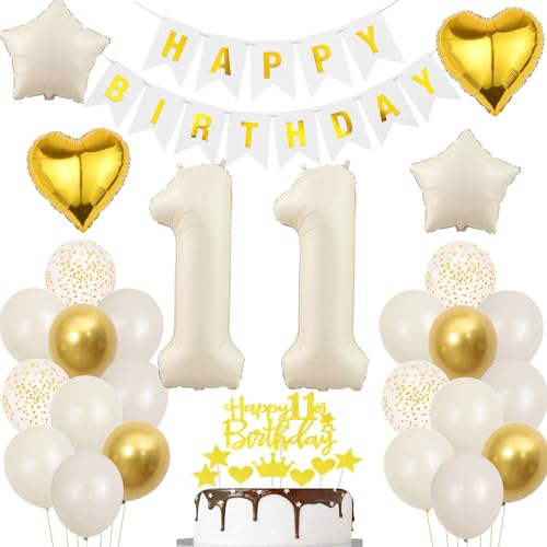 Weiß Luftballons 11 Geburtstag Mädchen,Deko 11 Geburtstagdeko Beige Gold,11. Geburtstag Dekorationen Junge Mädchen,Luftballon 11 Jahre Party Deko Boho,11 Jahre Geburtstagsdeko Ballon Beige Gold von Ohaoduo