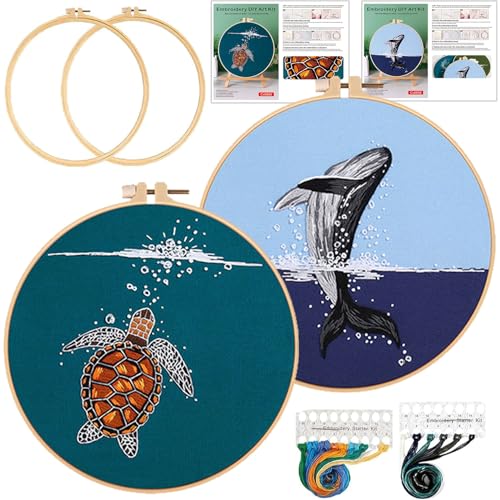 Ohcol Lustiges Stickset für Anfänger, Anfänger, Erwachsene und Kinder, mit leicht verständlicher Anleitung (evtl. nicht in deutscher Sprache), Tiere, Meeresschildkröte, Orca, Wal, Stickzubehör, von Ohcol