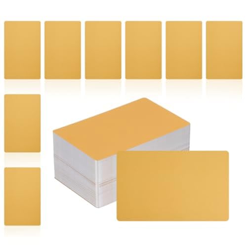 Ohewiiuk 200 Stück Visitenkartenrohlinge Aus Metall, 1/64, 3,4 X 2, Aluminium, Lasergravurmaterial, Einzigartige Karten, Dunkelgold von Ohewiiuk