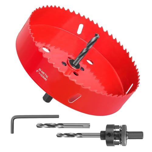 Ohewiiuk 6-Lochsäge - 152 mm Bi-Metall-Lochschneider für Verschiedene Projekte mit Glatter und Flacher Bohrkante, Schneller Spanabtrag von Ohewiiuk