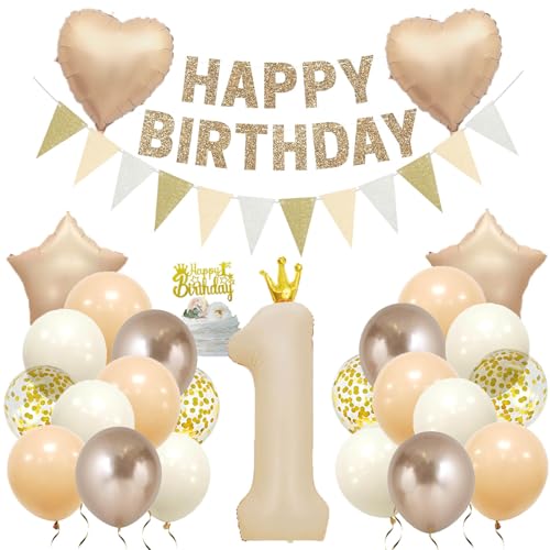 1 Jahre Geburtstagsdeko Gold Folienballon 1 Beige Zahlenballon 1. Geburtstag Deko Mädchen Junge Baby Happy Birthday Deko Kindergeburtstag 1 Jahre Geburtstagsdeko Gold Folienballon 1 Beige Zahlenballon 1. Geburtstag Deko Mädchen Junge Baby Happy Birthday Deko Kindergeburtstag von Ohighing
