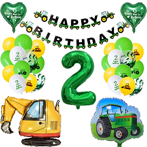 2 Jahre Traktor Geburtstag Deko Grün Luftballon 2 Kinder Geburtstagsdeko Happy Birthday 2 jahre Junge Kindergeburtstag von Ohighing