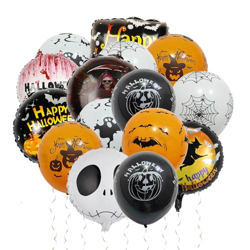 50 Stück Halloween Luftballons Schwarz Orange Weiß Ballons mit 6 Stück Halloween Foil Ballons für Halloween Party Deko 50 Stück Halloween Luftballons Schwarz Orange Weiß Ballons mit 6 Stück Halloween Foil Ballons für Halloween Party Deko von Ohighing