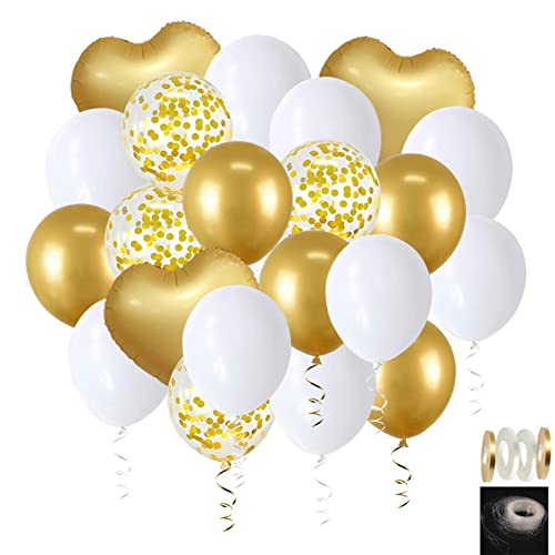 71 Stück 30cm Luftballons Weiß Gold Ballons Hochzeit Luftballons Metallic Gold Helium Luftballons Girlande Weiß Gold Herzluftballons von Ohighing