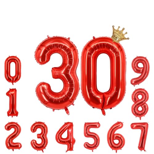 Foil Luftballon 30 Helium Folienballon Zahlen Ballon XXL Folien Rot Ballon 30 Geburtstag 100cm/40inch von Ohighing
