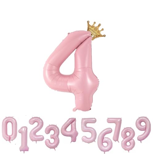 Foil Luftballon 4 Helium Folienballon Zahlen Ballon XXL Folien Rosa Ballon 4 Geburtstag 100cm/40inch von Ohighing