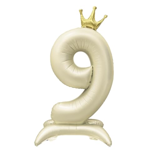 Foil Stehend Luftballon 9 Helium Folienballon Zahlen Ballon XXL Folien Creme Ballon 9 Geburtstag 106cm/42inch von Ohighing