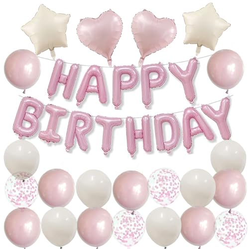 Geburtstagsdeko Rosa Happy Birthday Ballons Luftballons Rosa Creme Deko Geburtstag Mädchen Happy Birthday Deko Frauen von Ohighing