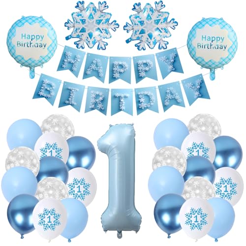 Luftballon 1. Geburtstag Schneeflocken Winter Erste Kindergeburtstag Geburtstagsdeko 1 jahr Mädchen Junge‌ Happy Birthday 1 jahre von Ohighing