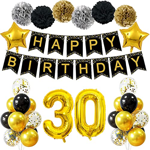 Geburtstagsdeko 30 Man Frau Geburtstag Deko 30 Jahre Schwarz Gold Happy Birthday Deko luftballons 30 Zahl von Ohighing