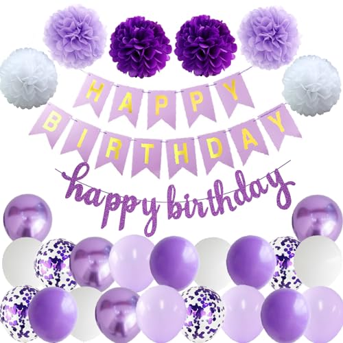 Happy Birthday Violett Geburtstag Party Deko Set Geburtstag Girlande Luftballons Lila Ballons 6 Pompoms Geburtstagsdeko Mädchen Happy Birthday Violett Geburtstag Party Deko Set Geburtstag Girlande Luftballons Lila Ballons 6 Pompoms Geburtstagsdeko Mädchen von Ohighing