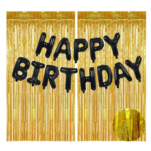 Schwarz Foil Happy Birthday Banner Girlande mit 2 Stück Metal Gold Vorhang 1 * 2m für Damen Mann Geburtstagsdeko Schwarz Gold Schwarz Foil Happy Birthday Banner Girlande mit 2 Stück Metal Gold Vorhang 1 * 2m für Damen Mann Geburtstagsdeko Schwarz Gold von Ohighing