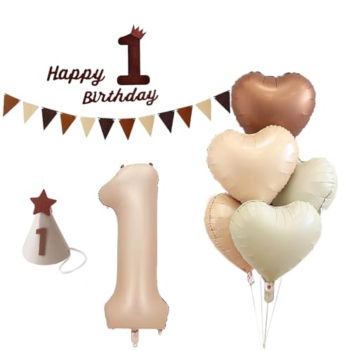 XXL Zahlen 1 Luftballon Beige Filz Happy Birthday Sign mit 5 Stück Heart Foil Ballons 1 Geburtstag Deko 100cm XXL Zahlen 1 Luftballon Beige Filz Happy Birthday Sign mit 5 Stück Heart Foil Ballons 1 Geburtstag Deko 100cm von Ohighing