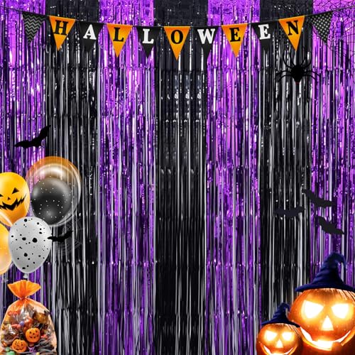 Ohiyoo Fransenvorhänge aus Folie, lila, schwarz, 1 x 2 m, Halloween-Fotoautomaten-Requisiten, Hintergrund, Metallic-Lametta-Folienvorhang, Luftschlangen, Hintergrund für Geburtstagsparty, Halloween Ohiyoo Fransenvorhänge aus Folie, lila, schwarz, 1 x 2 m, Halloween-Fotoautomaten-Requisiten, Hintergrund, Metallic-Lametta-Folienvorhang, Luftschlangen, Hintergrund für Geburtstagsparty, Halloween von Ohiyoo