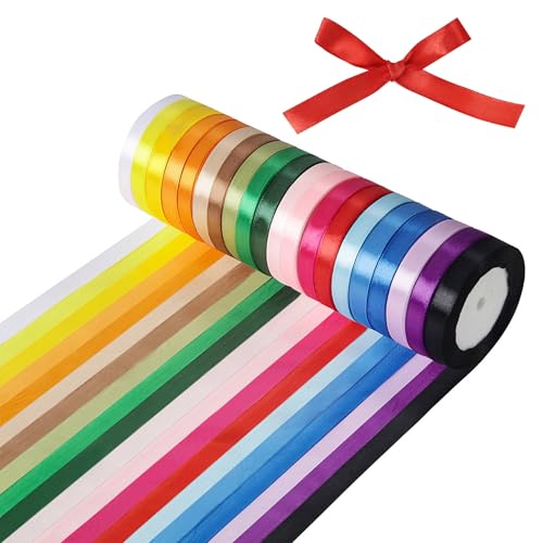 Regenbogen-Satinband, 1,27 cm x 22,7 m, insgesamt 457 m, buntes Stoff-Satinband-Set, verschiedene Bänder für Geschenkverpackungen, Halloween, Weihnachten, Hochzeit, Party-Dekorationen Regenbogen-Satinband, 1,27 cm x 22,7 m, insgesamt 457 m, buntes Stoff-Satinband-Set, verschiedene Bänder für Geschenkverpackungen, Halloween, Weihnachten, Hochzeit, Party-Dekorationen von Ohiyoo