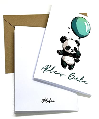 Hochwertige Geburtstagskarte mit Pandamotiv. Klappkarte zum Geburtstag, Glückwunschkarte, ideal für Kinder. (Panda) von Ohlalaa