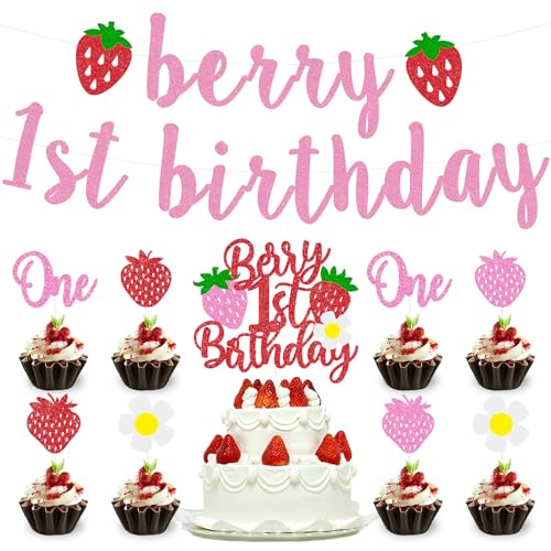 Ohmique Berry First Birthday Decor - Berry First Birthday Decorations with Glitter Strawberry Banner and 1st Cake Topper Decor, Strawberry Theme Decorations Garland Party Backdrop Ohmique Berry First Birthday Decor - Berry First Birthday Decorations with Glitter Strawberry Banner and 1st Cake Topper Decor, Strawberry Theme Decorations Garland Party Backdrop von Ohmique