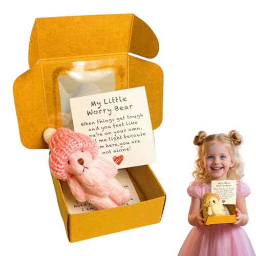 Kleiner bär in Box,Little Bear in Box,Worry Bear, Handmade Mini Plush Bear in Box with Inspirational Card, Crochet Little Bears, Hug, Positive Gifts for Graduation, Birthday, Back to School-A von Ohphnt