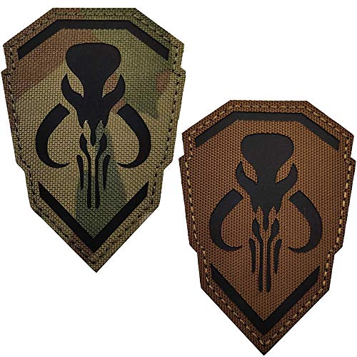 2 Stück IR Reflektierende Mandalorian Mythosaurier Totenkopf Patch Wappen Boba Fett Schild Star Abzeichen Tactical Military Wars Morale Emblem (CP + Braun) von Ohrong