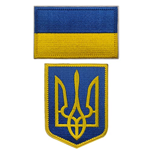 Ohrong 2 Stück Ukraine Flagge Patch - Wappen - Besticktes Wappen zum Aufnähen Ukrainisches taktisches Militär Moral Abzeichen UKR Flagge Armband Embleme (Farbe 1) von Ohrong