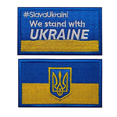2 Stück Ukraine Flagge Patch-Wappen - Besticktes Aufnähen auf Wappen Ukrainisches Taktisches Militär Moral Abzeichen UKR Flagge Armband Embleme von Ohrong