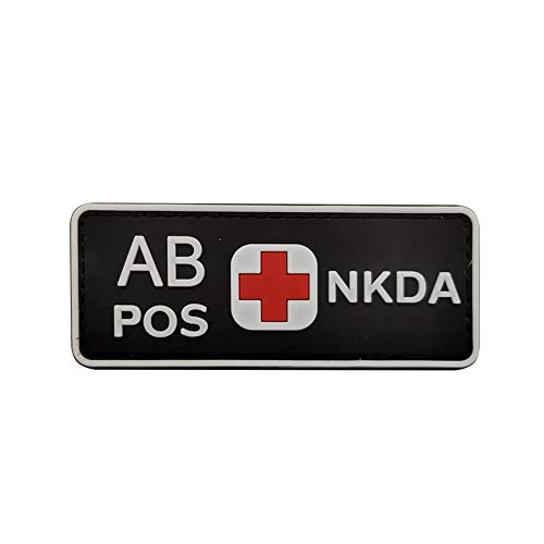 Glow Dark Blood Type NKDA PVC Rubber Patch A B AB O POS + Pos Tactical Military Medical 3D Moral Shoulder Applique Armband Hook Fasteners (AB) von Ohrong