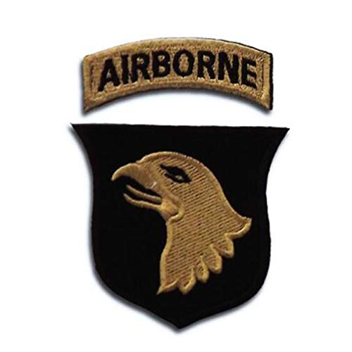 Ohrong 2 Stück 101. Airborne Screaming Eagles bestickte taktische Aufnäher Set Kampf Paintball Morale Abzeichen Armbänder Embleme Applikationen (braun) von Ohrong