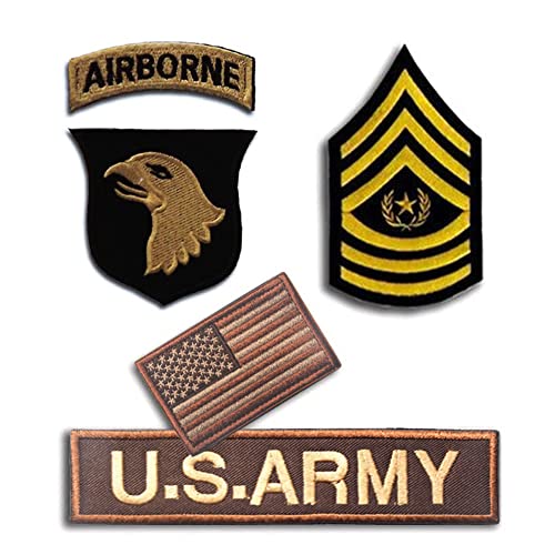 Ohrong 5 Stück 101. Airborne Screaming Eagles US Army Flagge bestickt taktische Morale Patches Set Kampf Paintball Abzeichen Armbänder Embleme Applikationen (braun) von Ohrong
