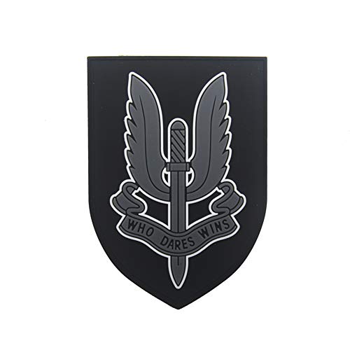 Ohrong Airsoft SAS Patch SWAT PVC Moral Emblem Paintball Abzeichen Taktisch Military Who Dares Wins Armband Gummi-Applikation für Jacken, Hüte, Taschen (schwarz grau) von Ohrong
