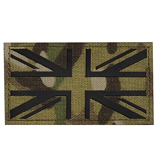 Ohrong Reflektierender IR-Patch mit Union Jack-Motiv für taktische Moralen Großbritannien Nationalflagge Kampf Militär-Armband-Emblem-Applikation mit Haken und Schlaufe Schwarz camouflage von Ohrong