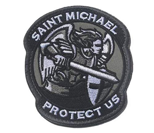 Ohrong Saint Michael Protect Us bestickter taktischer Patch Rocking Planet Schwert Modern Military ACU Armband Abzeichen Morale Emblem Applikation (schwarz) von Ohrong
