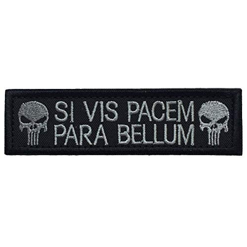 Ohrong Skull Tactical Moral Patch Army Badge Armband SI VIS Pacem para Bellum bestickt für Caps Taschen Jacken mit Haken The Loop Verschluss (Schwarz Weiß) von TOPPATCH
