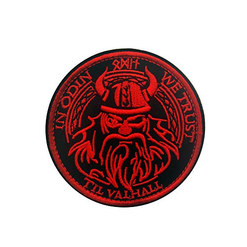 TOPPATCH Wikinger-Gott, bestickt, taktischer Aufnäher in Odin We Trust Valhalla Morale Armband Abzeichen Emblem Applikation Rund (Rot) von TOPPATCH