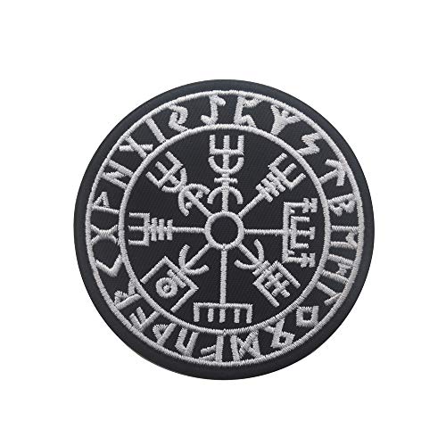 Ohrong Wikingerhelm des Terrors, bestickter Aufnäher, nordische Rune, Vegvisir, Moral, Abzeichen, Kostüm, Biker, rundes Armband von Ohrong