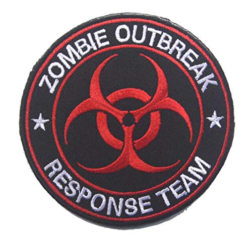 Ohrong Zombie Outbreak Response Team Totenkopf bestickt Tactical Morale Patch Abzeichen Emblem Applikation mit Haken & Schlaufe rund rot von Ohrong