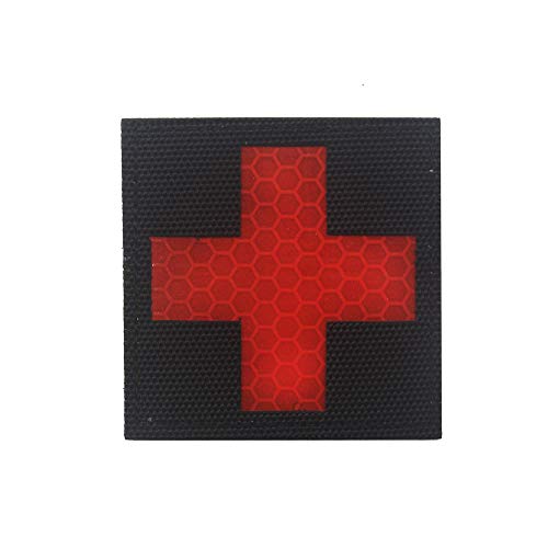 Reflektierende Medic Patches EMS EMT MED Taktisches medizinisches rotes Kreuz Moral Combat Abzeichen Erste Hilfe Emblem Applikation für Rucksack (schwarz rot) von Ohrong