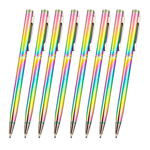 Ohsilv 8Pcs Rainbow Slim Einziehbarer Kugelschreiber Schwarze Tinte Metallstift BüRo Schulbedarf Kinderklasse Schreibwaren Geschenke von Ohsilv