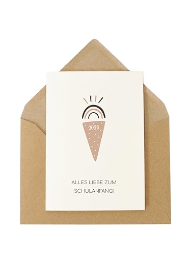 Ohso O’lala Glückwunschkarte zur Einschulung – Minimalistisches Design – Leinenpapier Klappkarte mit Umschlag – Nachhaltige Karte für den ersten Schultag von Ohso O'lala