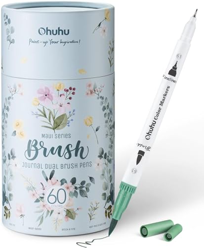Ohuhu Brush Pen Set, 60 Farben Filzstifte Set mit Doppelter Spitze für Journal Kalligraphie Manga Malbücher für Kinder und Erwachsene, Handlettering Stifte auf Wasserbasis, Maui von Ohuhu