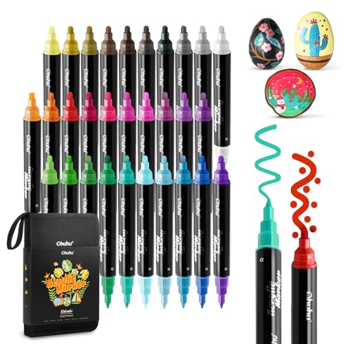 Ohuhu Acrylstifte, 30 Stück Wasserfest Lichtecht Hohe Opazität Permanent Doppelspitze (Feine & Runde) Acrylic Marker - Acrylmarker für Steine Bemalen Zeichnen Holz Glas Keramik Ostereier Kürbis von Ohuhu