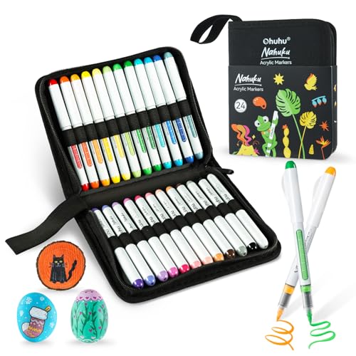 Ohuhu Acrylstifte, 24 Farben 1.5MM Pinselspitzen Acrylic Marker hohe Deckkraft Wasserfest lichtecht Acrylstifte Set für Steine Bemalen Felsmalerei Ostereier Holz Glas Keramik Leinwand Fotoalbu Ohuhu Acrylstifte, 24 Farben 1.5MM Pinselspitzen Acrylic Marker hohe Deckkraft Wasserfest lichtecht Acrylstifte Set für Steine Bemalen Felsmalerei Ostereier Holz Glas Keramik Leinwand Fotoalbu von Ohuhu