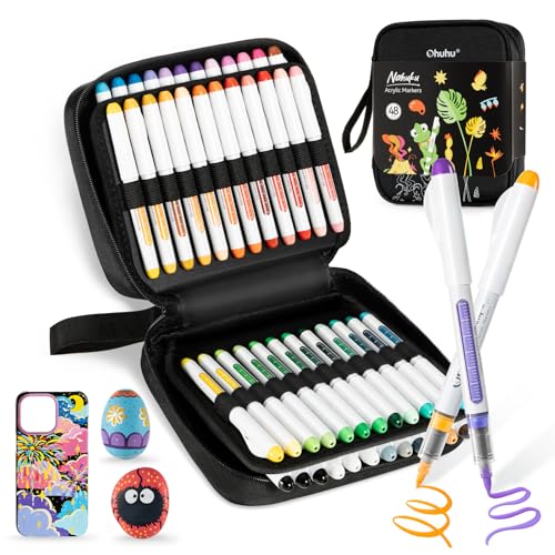 Ohuhu Acrylstifte, 48 Farben direkt flüssig hohe Deckkraft Wasserfest lichtecht flexible Pinselspitze Acryl Marker für Steine Bemalen Ostereier Holz Glas Keramik Leinwand Fotoalbu Ohuhu Acrylstifte, 48 Farben direkt flüssig hohe Deckkraft Wasserfest lichtecht flexible Pinselspitze Acryl Marker für Steine Bemalen Ostereier Holz Glas Keramik Leinwand Fotoalbu von Ohuhu