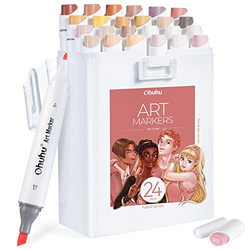 Ohuhu Alkohol Marker, 24 Farben Schlank Breit und Fein Doppelte Spitzen Alkohol Marker für Künstler Erwachsene Porträt Haut Haar Färbung Illustration Marker mit Tinte Refillable - Kaala-Serie Ohuhu Alkohol Marker, 24 Farben Schlank Breit und Fein Doppelte Spitzen Alkohol Marker für Künstler Erwachsene Porträt Haut Haar Färbung Illustration Marker mit Tinte Refillable - Kaala-Serie von Ohuhu