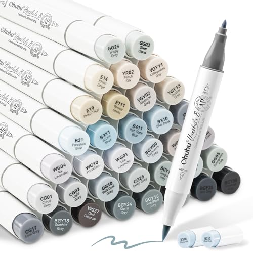 Ohuhu Alkohol-Marker, 36 Graustufenfarben mit 1 Mixer – Doppelspitze auf Alkoholbasis, Kunstmarker-Set für Künstler, Erwachsene, Malbildung, Schattierung, fein und Pinsel – Honolulu B Ohuhu Alkohol-Marker, 36 Graustufenfarben mit 1 Mixer – Doppelspitze auf Alkoholbasis, Kunstmarker-Set für Künstler, Erwachsene, Malbildung, Schattierung, fein und Pinsel – Honolulu B von Ohuhu