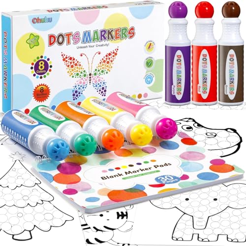 Ohuhu Bingo Dabbers, 8 Farben Auswaschbar Dot Marker für Kinder (40 ml) mit einem leeren 30 Seiten Kinder Activity Book für Vorschule ungiftig Wasser-basierte Punkt-Kunstmarker von Ohuhu