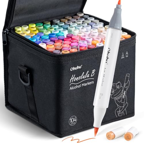 Ohuhu Marker Stifte, Doppelspitze (Pinsel & Feine Spitze) Marker Stifte auf Alkoholbasis für Künstler mit Tragetasche für die Kolorierung Illustration von Erwachsenen, Honolulu B Serie von Ohuhu